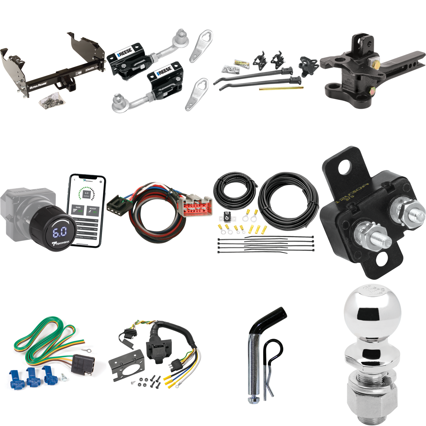 Fits 2017-2020 Ford F-350 Super Duty Trailer Hitch Tow PKG w/ 17K Trunnion Bar Weight Distribution Hitch + Pin/Clip + Dual Cam Sway Control + 2-5/16" Ball + Tekonsha Prodigy iD Bluetooth Wireless Brake Control + Plug & Play BC Adapter + 7-Way RV Wiri