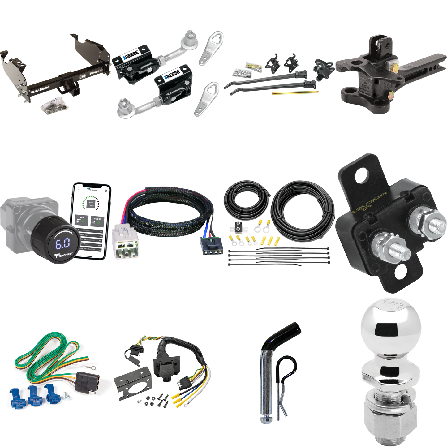 Fits 2005-2007 Ford F-450 Super Duty Trailer Hitch Tow PKG w/ 17K Trunnion Bar Weight Distribution Hitch + Pin/Clip + Dual Cam Sway Control + 2-5/16" Ball + Tekonsha Prodigy iD Bluetooth Wireless Brake Control + Plug & Play BC Adapter + 7-Way RV Wiri