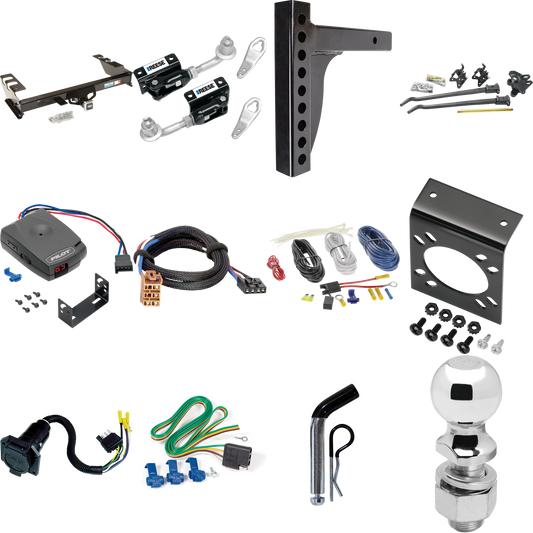 Fits 1999-2002 GMC Sierra 2500 Trailer Hitch Tow PKG w/ 12K Trunnion Bar Weight Distribution Hitch + Pin/Clip + Dual Cam Sway Control + 2-5/16" Ball + Pro Series Pilot Brake Control + Plug & Play BC Adapter + 7-Way RV Wiring By Reese Towpower