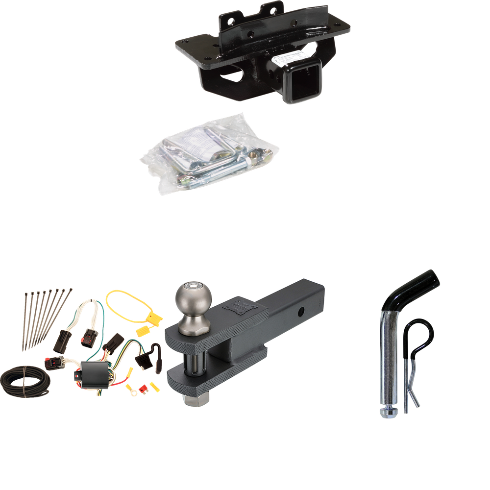 Fits 2004-2009 Dodge Durango Trailer Hitch Tow PKG w/ 4-Flat Wiring + Clevis Hitch Ball Mount w/ 2" Ball + Pin/Clip By Draw-Tite