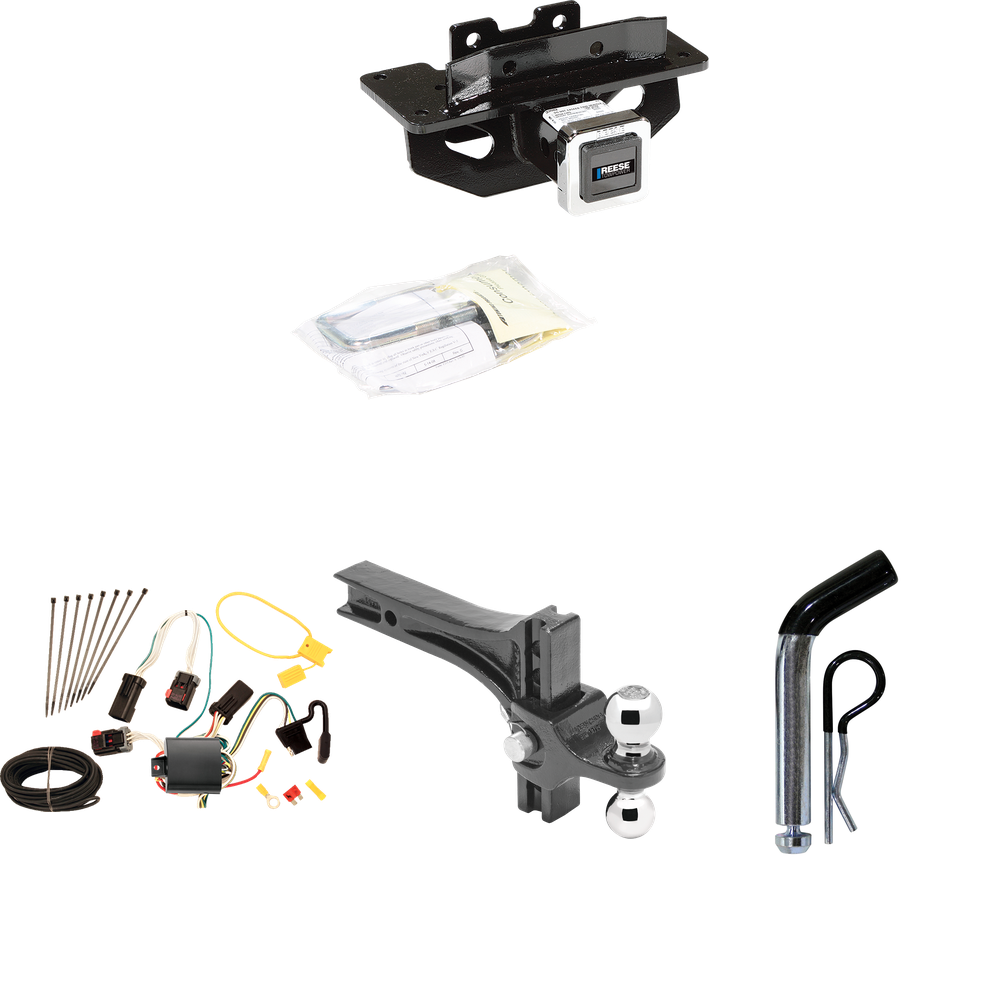 Se adapta al paquete de enganche de remolque Chrysler Aspen 2007-2009 con cableado plano de 4 + soporte de bola de elevación de caída ajustable doble bolas de remolque de 2" y 2-5/16" + pasador/clip de Reese Towpower