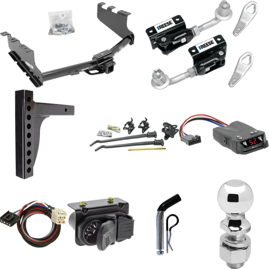 Fits 2014-2018 GMC Sierra 1500 Trailer Hitch Tow PKG w/ 12K Trunnion Bar Weight Distribution Hitch + Pin/Clip + Dual Cam Sway Control + 2-5/16" Ball + Tekonsha Brakeman IV Brake Control + Plug & Play BC Adapter + 7-Way RV Wiring By Draw-Tite