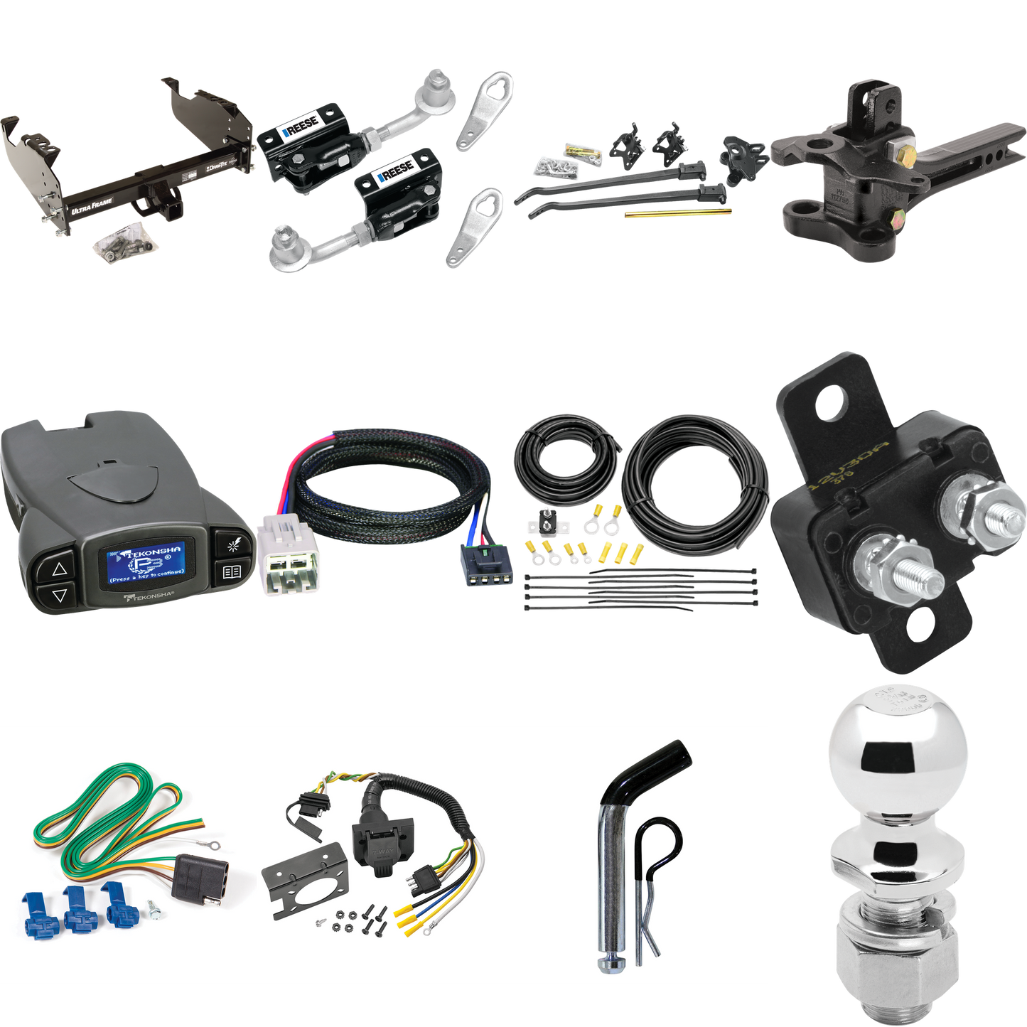 Fits 2005-2007 Ford F-450 Super Duty Trailer Hitch Tow PKG w/ 17K Trunnion Bar Weight Distribution Hitch + Pin/Clip + Dual Cam Sway Control + 2-5/16" Ball + Tekonsha Prodigy P3 Brake Control + Plug & Play BC Adapter + 7-Way RV Wiring (For Cab & Chass