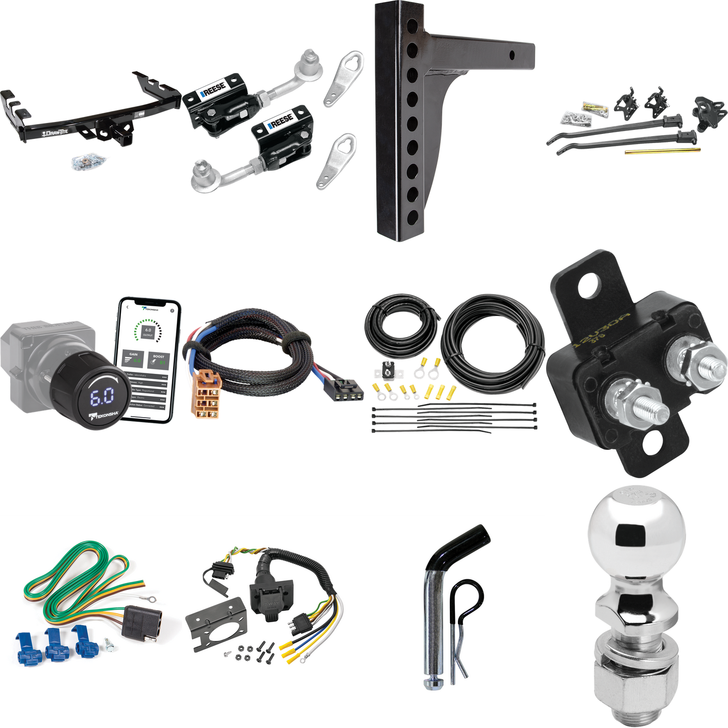 Fits 1999-2002 Chevrolet Silverado 2500 Trailer Hitch Tow PKG w/ 12K Trunnion Bar Weight Distribution Hitch + Pin/Clip + Dual Cam Sway Control + 2-5/16" Ball + Tekonsha Prodigy iD Bluetooth Wireless Brake Control + Plug & Play BC Adapter + 7-Way RV W