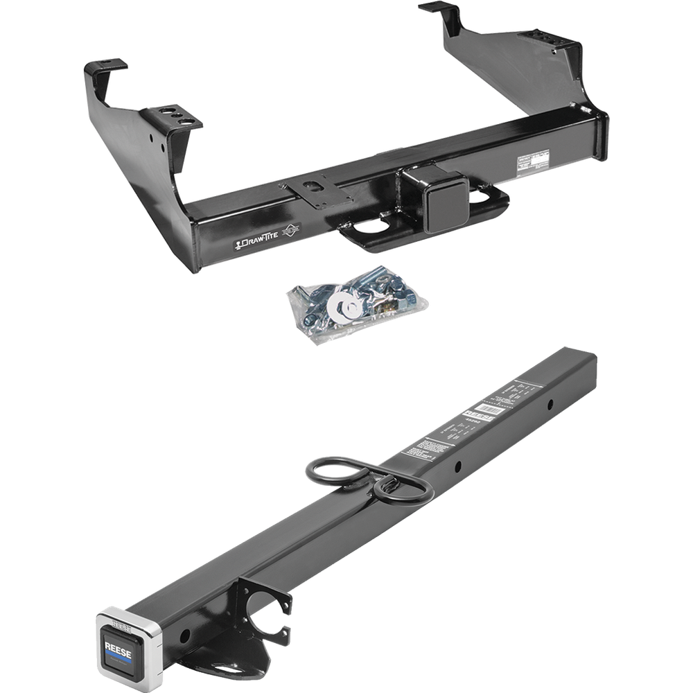 Fits 1999-2023 Ford F-450 Super Duty Trailer Hitch Tow PKG w/ 2-1/2" to 2" Adapter 24" Length (For Cab & Chassis, w/34" Wide Frames Models) By Draw-Tite