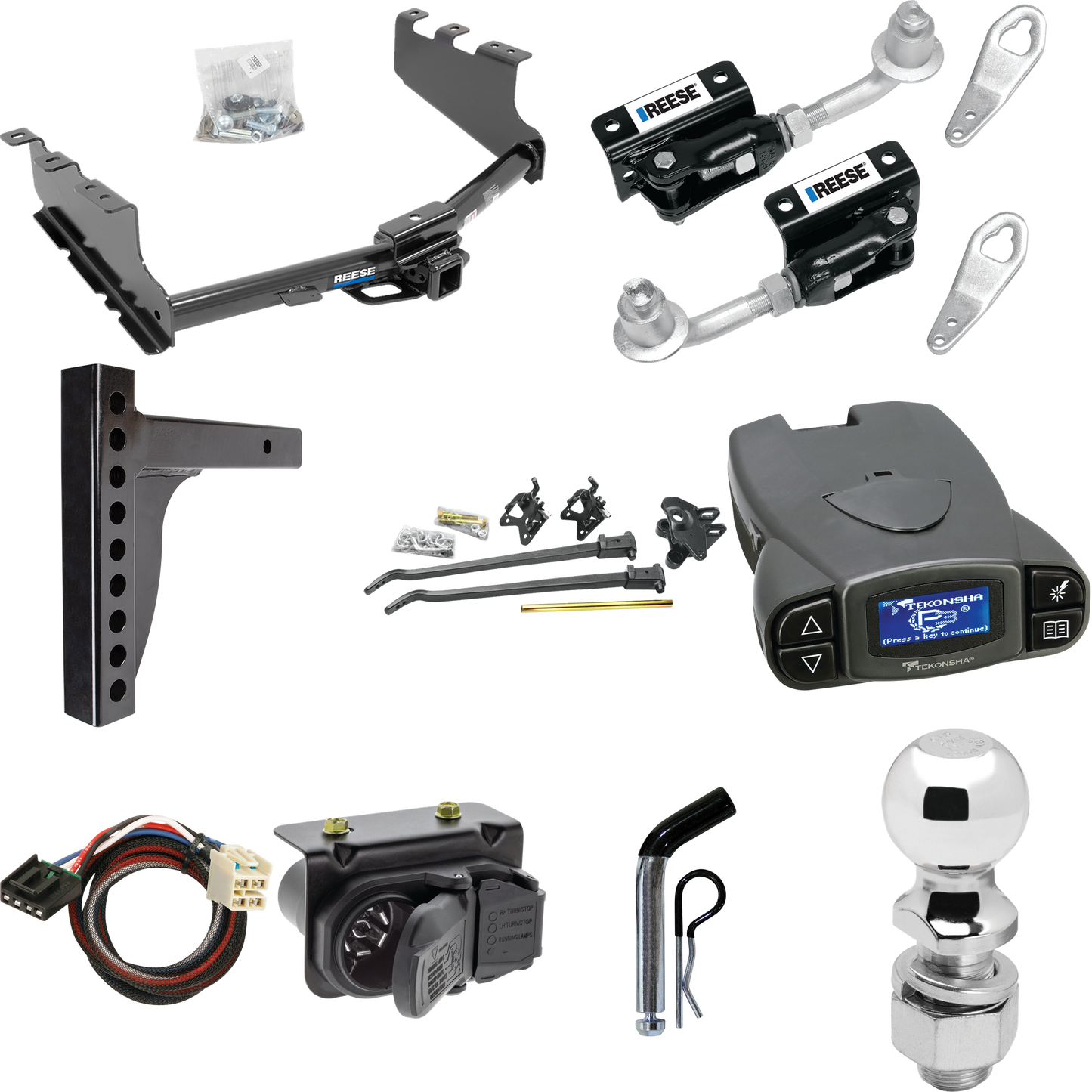 Fits 2019-2019 GMC Sierra 1500 LD (Old Body) Trailer Hitch Tow PKG w/ 12K Trunnion Bar Weight Distribution Hitch + Pin/Clip + Dual Cam Sway Control + 2-5/16" Ball + Tekonsha Prodigy P3 Brake Control + Plug & Play BC Adapter + 7-Way RV Wiring By Reese