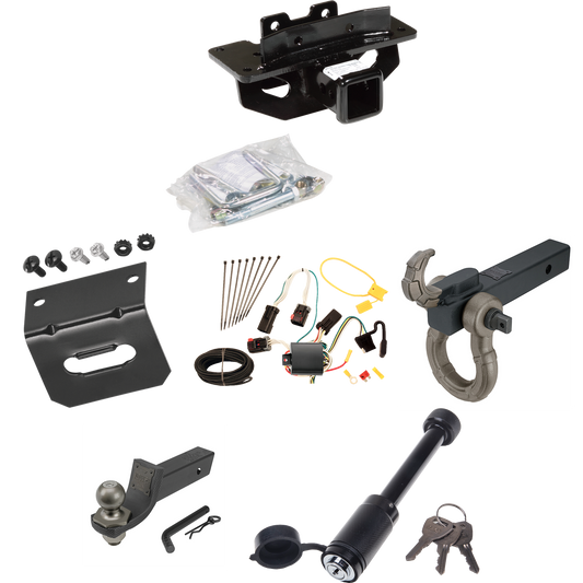 Fits 2007-2009 Chrysler Aspen Trailer Hitch Tow PKG w/ 4-Flat Wiring + Interlock Tactical Starter Kit w/ 2" Drop & 2" Ball + Tactical Hook & Shackle Mount + Tactical Dogbone Lock + Wiring Bracket By Draw-Tite