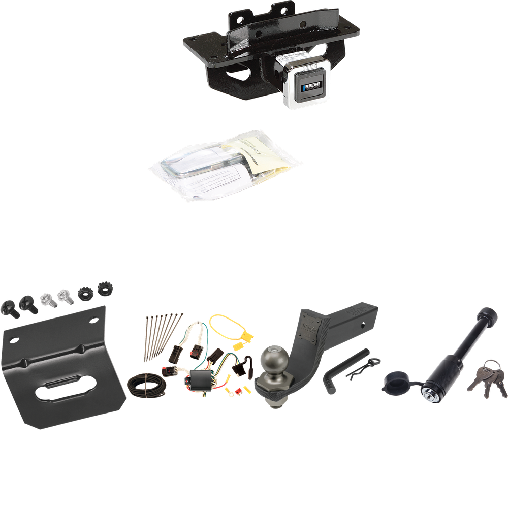 Fits 2004-2009 Dodge Durango Trailer Hitch Tow PKG w/ 4-Flat Wiring + Interlock Tactical Starter Kit w/ 3-1/4" Drop & 2" Ball + Tactical Dogbone Lock + Wiring Bracket By Reese Towpower