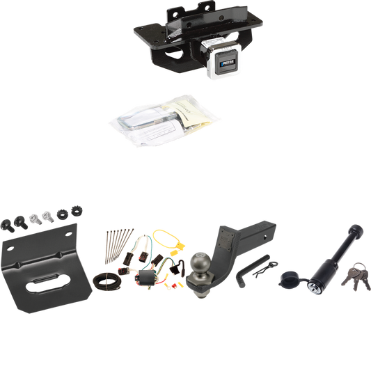 Fits 2004-2009 Dodge Durango Trailer Hitch Tow PKG w/ 4-Flat Wiring + Interlock Tactical Starter Kit w/ 3-1/4" Drop & 2" Ball + Tactical Dogbone Lock + Wiring Bracket By Reese Towpower