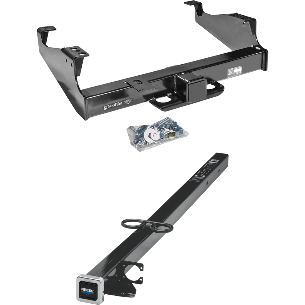 Fits 1999-2000 Ford F-350 Super Duty Trailer Hitch Tow PKG w/ 2-1/2" to 2" Adapter 41" Length (For Cab & Chassis, w/34" Wide Frames Models) By Draw-Tite