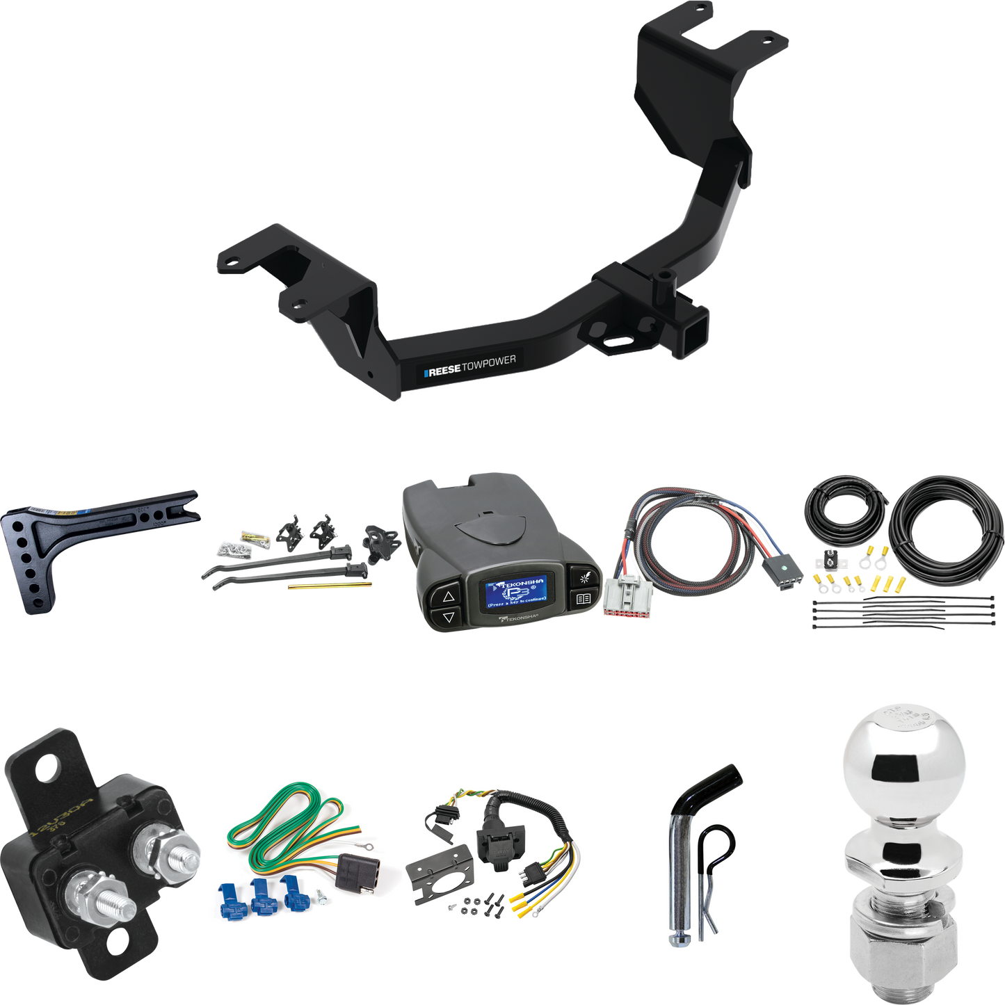 Fits 2019-2023 Chevrolet Silverado 1500 Trailer Hitch Tow PKG w/ 15K Trunnion Bar Weight Distribution Hitch + Pin/Clip + 2-5/16" Ball + Tekonsha Prodigy P3 Brake Control + Plug & Play BC Adapter + 7-Way RV Wiring By Reese Towpower