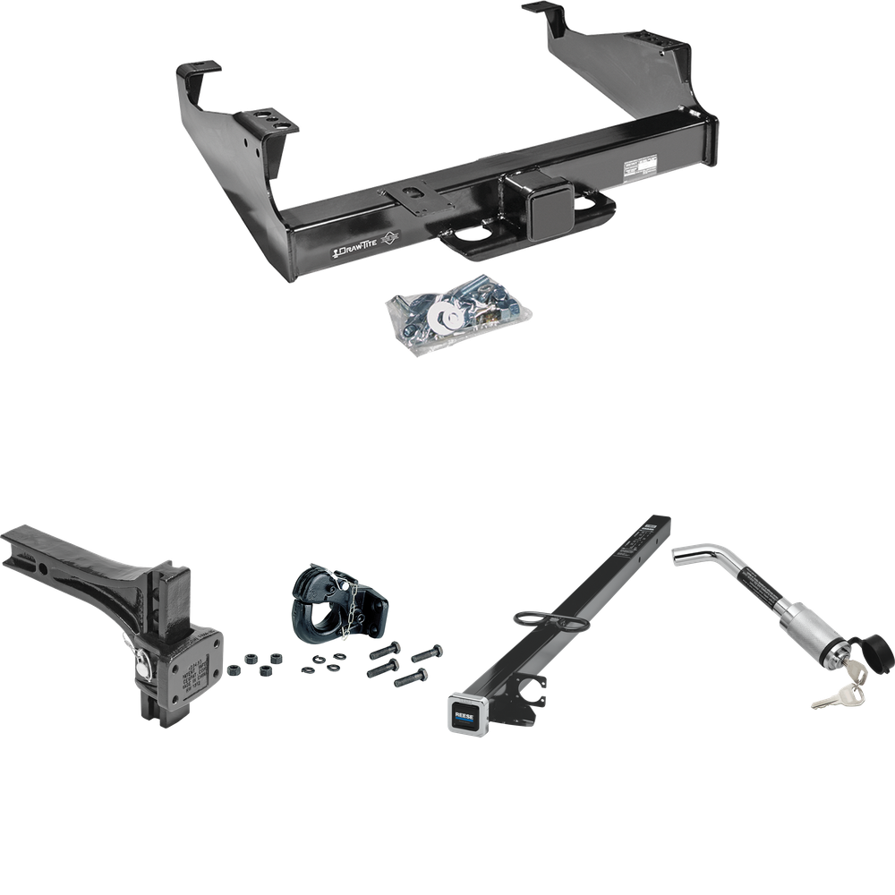 Fits 1999-2023 Ford F-450 Super Duty Trailer Hitch Tow PKG w/ 2-1/2" to 2" Adapter 41" Length + Adjustable Pintle Hook Mounting Plate + 20K Pintle Hook + Hitch Lock (For Cab & Chassis, w/34" Wide Frames Models) By Draw-Tite