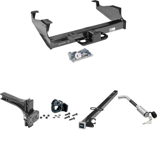 Fits 1999-2023 Ford F-450 Super Duty Trailer Hitch Tow PKG w/ 2-1/2" to 2" Adapter 41" Length + Adjustable Pintle Hook Mounting Plate + 20K Pintle Hook + Hitch Lock (For Cab & Chassis, w/34" Wide Frames Models) By Draw-Tite