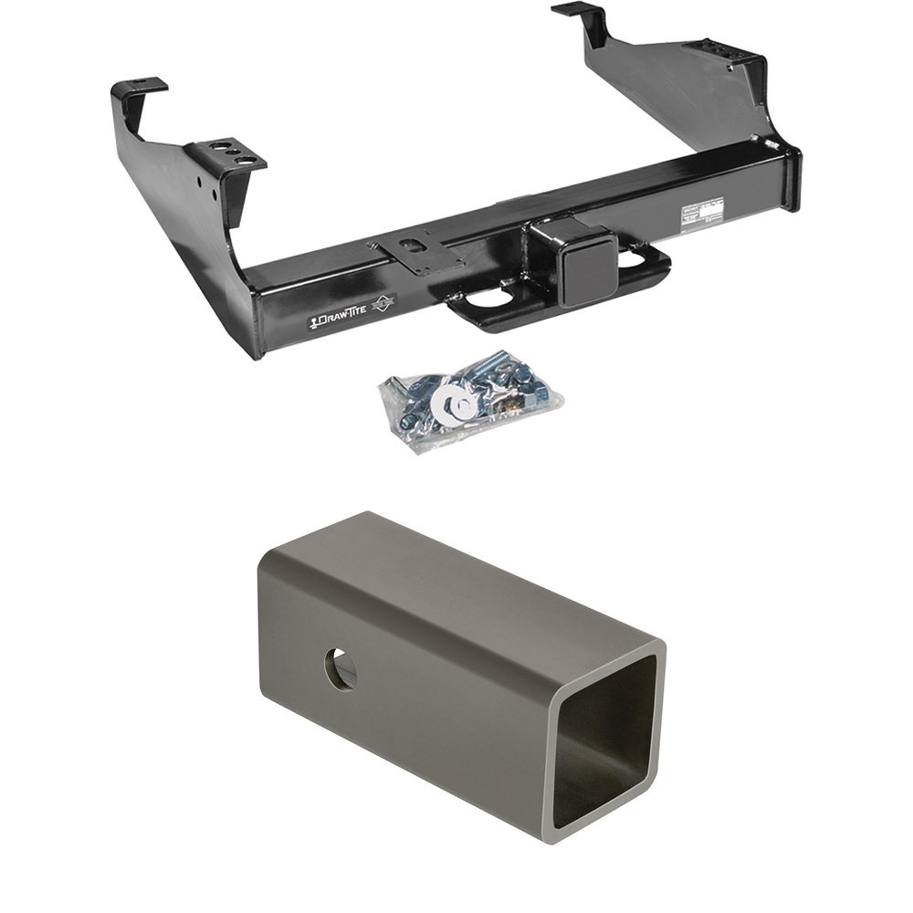 Fits 1999-2000 Ford F-350 Super Duty Trailer Hitch Tow PKG w/ 2-1/2" to 2" Adapter 6" Length (For Cab & Chassis, w/34" Wide Frames Models) By Draw-Tite