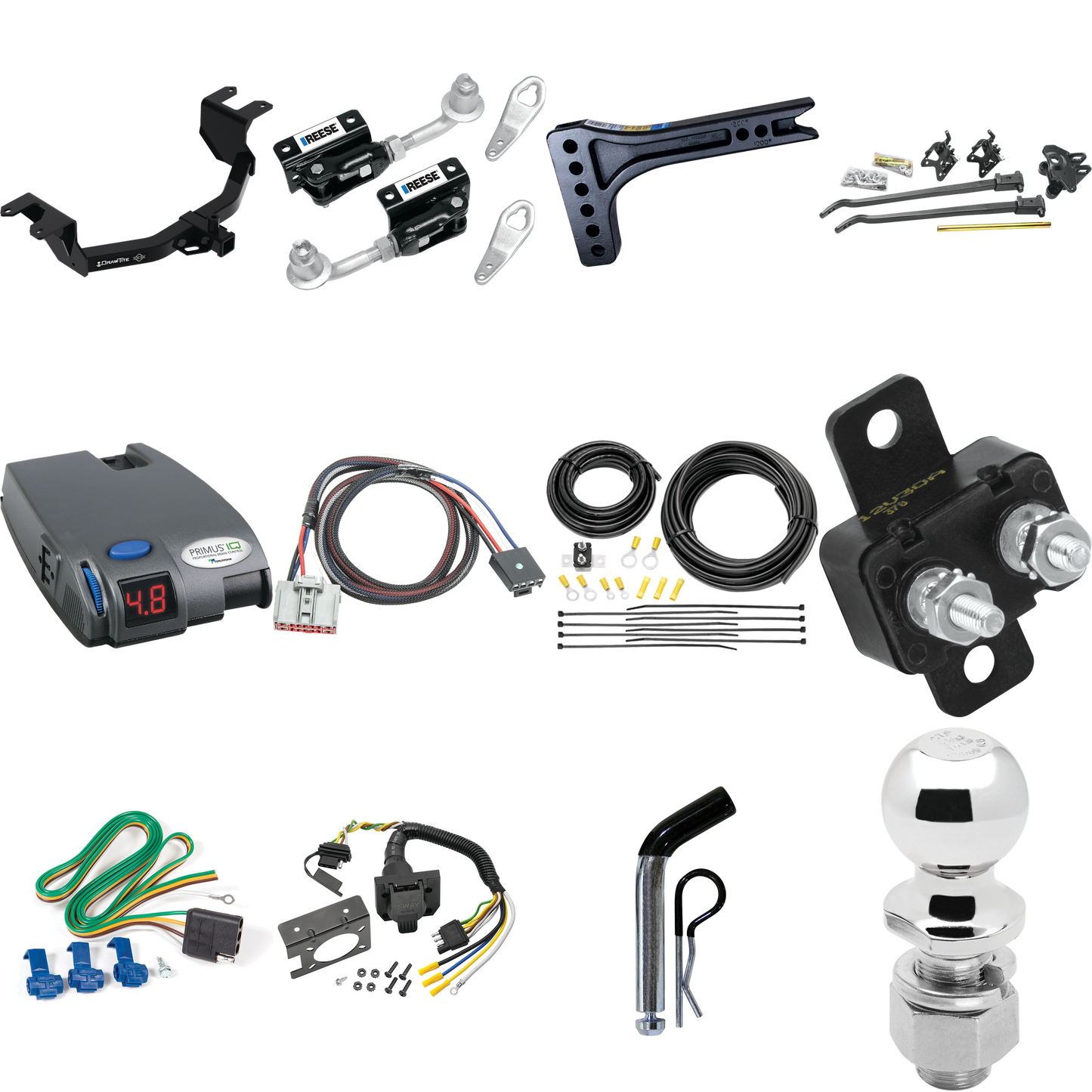 Fits 2019-2023 GMC Sierra 1500 Trailer Hitch Tow PKG w/ 15K Trunnion Bar Weight Distribution Hitch + Pin/Clip + Dual Cam Sway Control + 2-5/16" Ball + Tekonsha Primus IQ Brake Control + Plug & Play BC Adapter + 7-Way RV Wiring By Draw-Tite