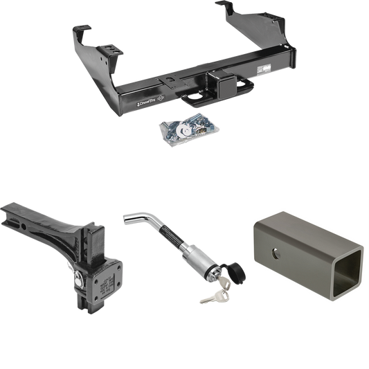 Fits 1999-2023 Ford F-450 Super Duty Trailer Hitch Tow PKG w/ 2-1/2" to 2" Adapter 6" Length + Adjustable Pintle Hook Mounting Plate + Hitch Lock (For Cab & Chassis, w/34" Wide Frames Models) By Draw-Tite