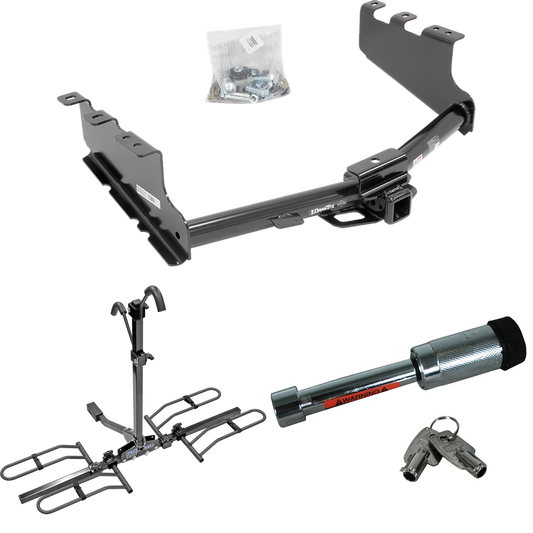 Fits 2014-2018 GMC Sierra 1500 Trailer Hitch Tow PKG w/ 2 Bike Plaform Style Carrier Rack + Hitch Lock By Draw-Tite