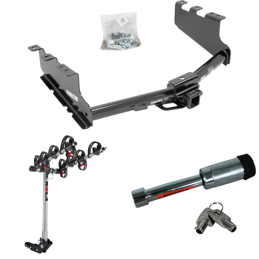 Fits 2019-2019 Chevrolet Silverado 1500 LD (Old Body) Trailer Hitch Tow PKG w/ 4 Bike Carrier Rack + Hitch Lock By Draw-Tite