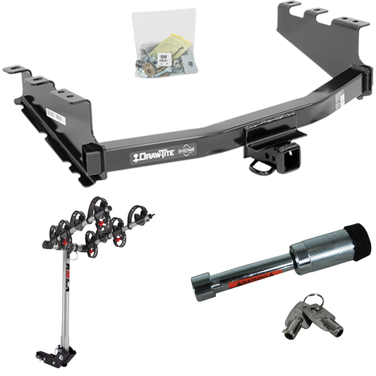 Fits 2014-2018 GMC Sierra 1500 Trailer Hitch Tow PKG w/ 4 Bike Carrier Rack + Hitch Lock By Draw-Tite