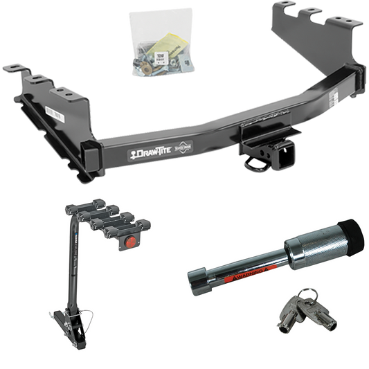 Fits 2019-2019 Chevrolet Silverado 1500 LD (Old Body) Trailer Hitch Tow PKG w/ 4 Bike Carrier Rack + Hitch Lock By Draw-Tite