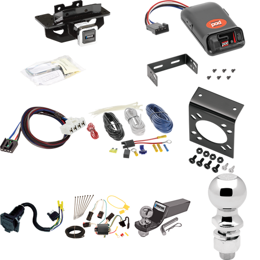 Se adapta al paquete de enganche de remolque Chrysler Aspen 2007-2009 con control de freno POD serie Pro + adaptador BC Plug &amp; Play + cableado RV de 7 vías + soporte de bola y caída de 2" y 2-5/16" de Reese Towpower