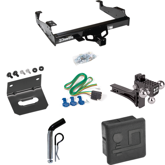 Fits 1999-2023 Ford F-450 Super Duty Trailer Hitch Tow PKG w/ 4-Flat Wiring + Adjustable Drop Rise Triple Ball Ball Mount 1-7/8" & 2" & 2-5/16" Trailer Balls + Pin/Clip + Wiring Bracket + Hitch Cover (For Cab & Chassis, w/34" Wide Frames Models) By D