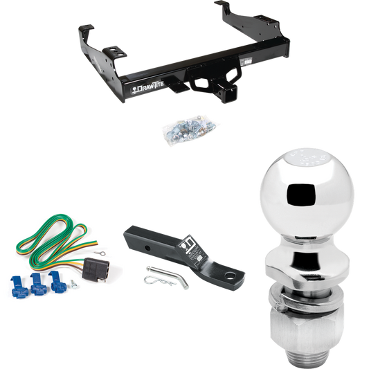 Fits 1999-2023 Ford F-550 Super Duty Trailer Hitch Tow PKG w/ 4-Flat Wiring + Ball Mount w/ 2" Drop & 2" Ball (For Cab & Chassis, w/34" Wide Frames Models) By Draw-Tite