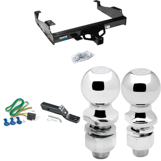 Fits 1999-2023 Ford F-550 Super Duty Trailer Hitch Tow PKG w/ 4-Flat Wiring + Ball Mount w/ 2" Drop + 2" Ball + 2-5/16" Ball (For Cab & Chassis, w/34" Wide Frames Models) By Reese Towpower