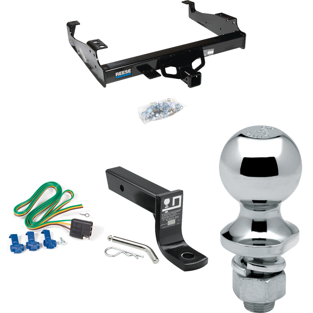Fits 1999-2023 Ford F-550 Super Duty Trailer Hitch Tow PKG w/ 4-Flat Wiring + Ball Mount w/ 4" Drop + 1-7/8" Ball (For Cab & Chassis, w/34" Wide Frames Models) By Reese Towpower