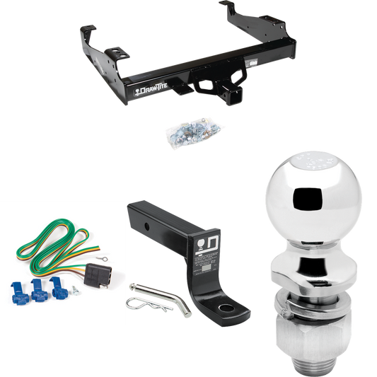 Fits 1999-2023 Ford F-450 Super Duty Trailer Hitch Tow PKG w/ 4-Flat Wiring + Ball Mount w/ 4" Drop + 2" Ball (For Cab & Chassis, w/34" Wide Frames Models) By Draw-Tite