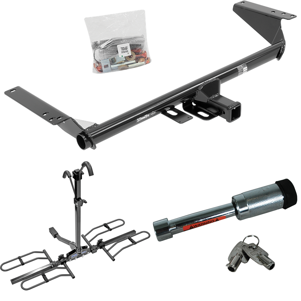 Fits 2021-2023 Chrysler Pacifica Trailer Hitch Tow PKG w/ 2 Bike Plaform Style Carrier Rack + Hitch Lock By Draw-Tite