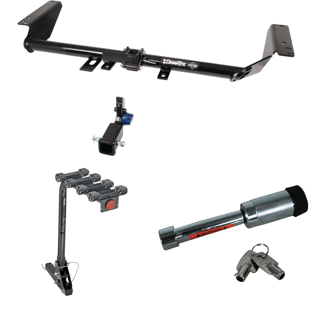 Fits 2020-2023 Chrysler Voyager Trailer Hitch Tow PKG w/ 4 Bike Carrier Rack + Hitch Lock By Draw-Tite