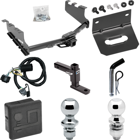 Fits 2019-2019 Chevrolet Silverado 1500 LD (Old Body) Trailer Hitch Tow PKG w/ 4-Flat Wiring + Adjustable Drop Rise Ball Mount + Pin/Clip + 2" Ball + 1-7/8" Ball + Wiring Bracket + Hitch Cover By Draw-Tite