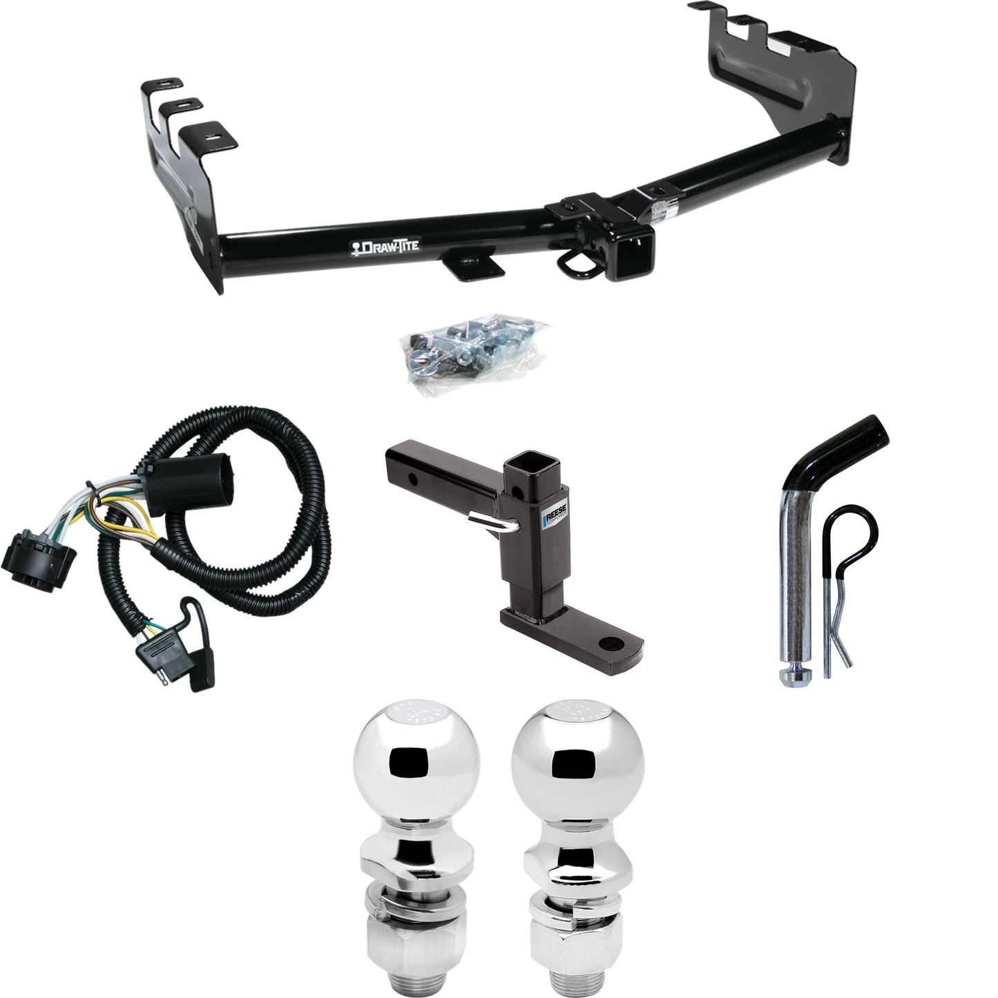 Fits 2007-2013 GMC Sierra 1500 Trailer Hitch Tow PKG w/ 4-Flat Wiring + Adjustable Drop Rise Ball Mount + Pin/Clip + 2" Ball + 2-5/16" Ball By Draw-Tite