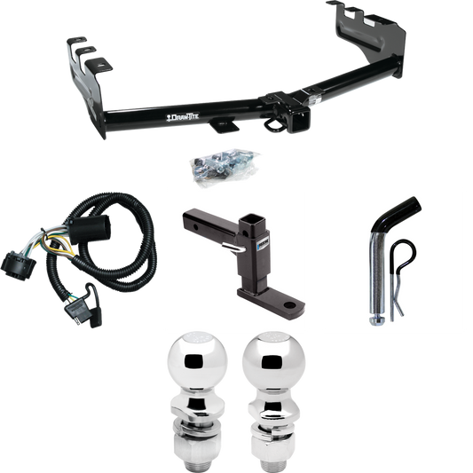 Fits 2007-2013 GMC Sierra 1500 Trailer Hitch Tow PKG w/ 4-Flat Wiring + Adjustable Drop Rise Ball Mount + Pin/Clip + 2" Ball + 2-5/16" Ball By Draw-Tite