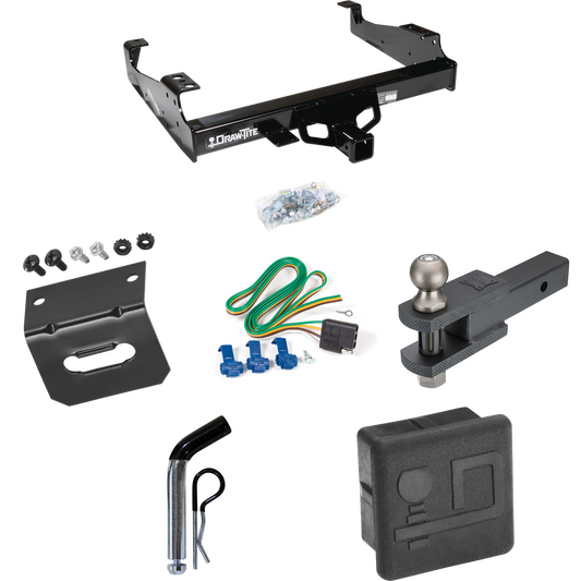 Fits 1999-2023 Ford F-450 Super Duty Trailer Hitch Tow PKG w/ 4-Flat Wiring + Clevis Hitch Ball Mount w/ 2" Ball + Pin/Clip + Wiring Bracket + Hitch Cover (For Cab & Chassis, w/34" Wide Frames Models) By Draw-Tite