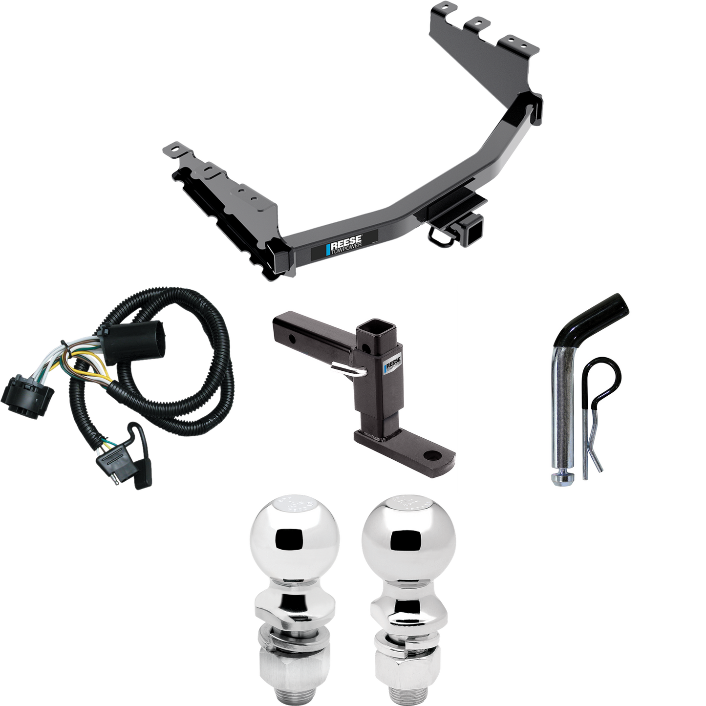 Fits 2019-2019 GMC Sierra 1500 LD (Old Body) Trailer Hitch Tow PKG w/ 4-Flat Wiring + Adjustable Drop Rise Ball Mount + Pin/Clip + 2" Ball + 2-5/16" Ball By Reese Towpower