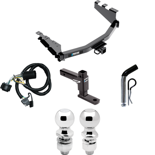 Fits 2019-2019 GMC Sierra 1500 LD (Old Body) Trailer Hitch Tow PKG w/ 4-Flat Wiring + Adjustable Drop Rise Ball Mount + Pin/Clip + 2" Ball + 2-5/16" Ball By Reese Towpower