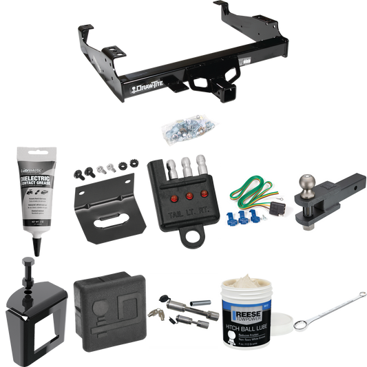 Fits 1999-2000 Ford F-350 Super Duty Trailer Hitch Tow PKG w/ 4-Flat Wiring + Clevis Hitch Ball Mount w/ 2" Ball + Wiring Bracket + Hitch Cover + Dual Hitch & Coupler Locks + Wiring Tester + Ball Lube + Electric Grease + Ball Wrench + Anti Rattle Dev