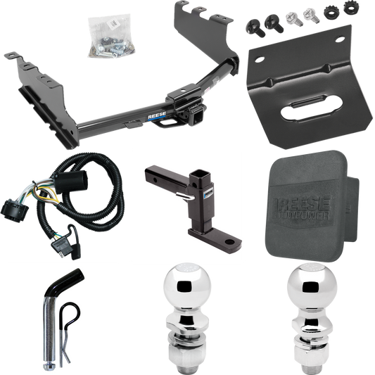 Fits 2019-2019 Chevrolet Silverado 1500 LD (Old Body) Trailer Hitch Tow PKG w/ 4-Flat Wiring + Adjustable Drop Rise Ball Mount + Pin/Clip + 2" Ball + 2-5/16" Ball + Wiring Bracket + Hitch Cover By Reese Towpower