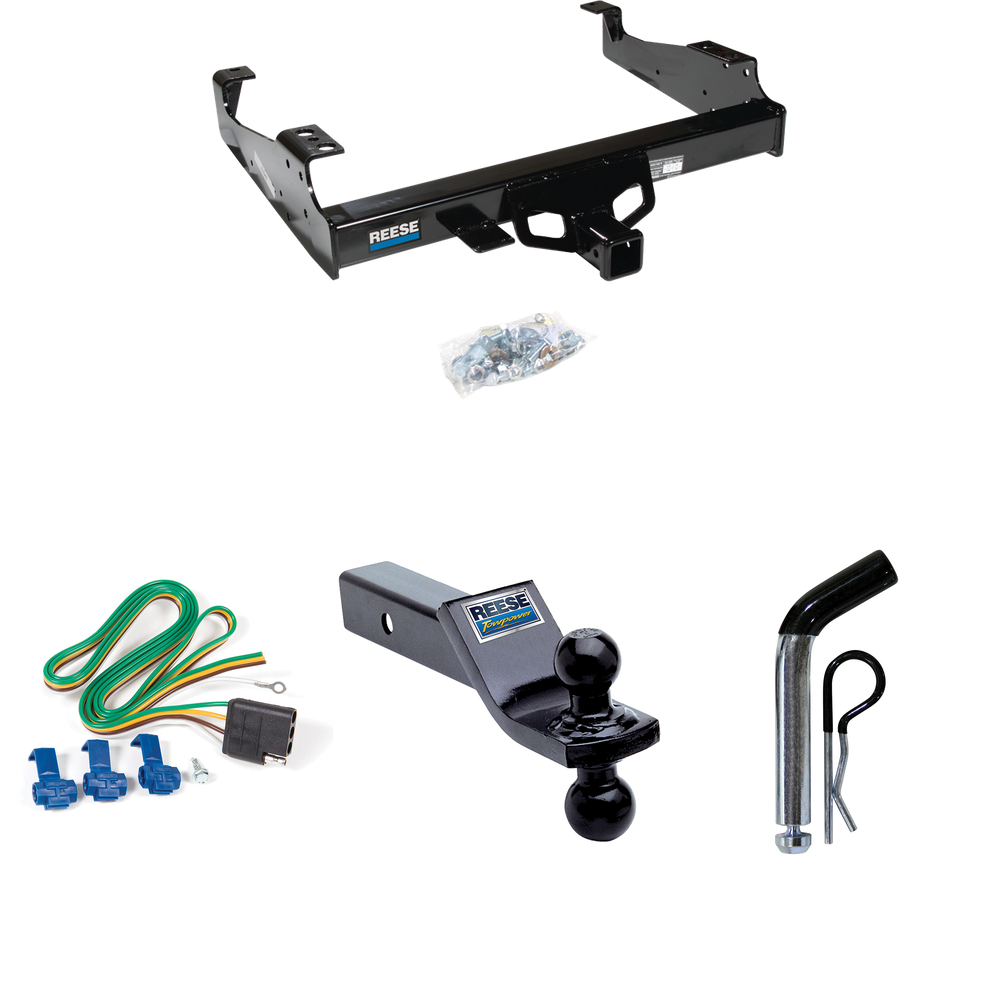 Fits 1999-2000 Ford F-350 Super Duty Trailer Hitch Tow PKG w/ 4-Flat Wiring + Dual Ball Ball Mount 1-7/8" & 2" Trailer Balls + Pin/Clip (For Cab & Chassis, w/34" Wide Frames Models) By Reese Towpower