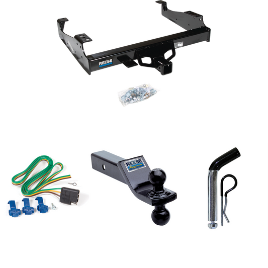 Fits 1999-2000 Ford F-350 Super Duty Trailer Hitch Tow PKG w/ 4-Flat Wiring + Dual Ball Ball Mount 1-7/8" & 2" Trailer Balls + Pin/Clip (For Cab & Chassis, w/34" Wide Frames Models) By Reese Towpower