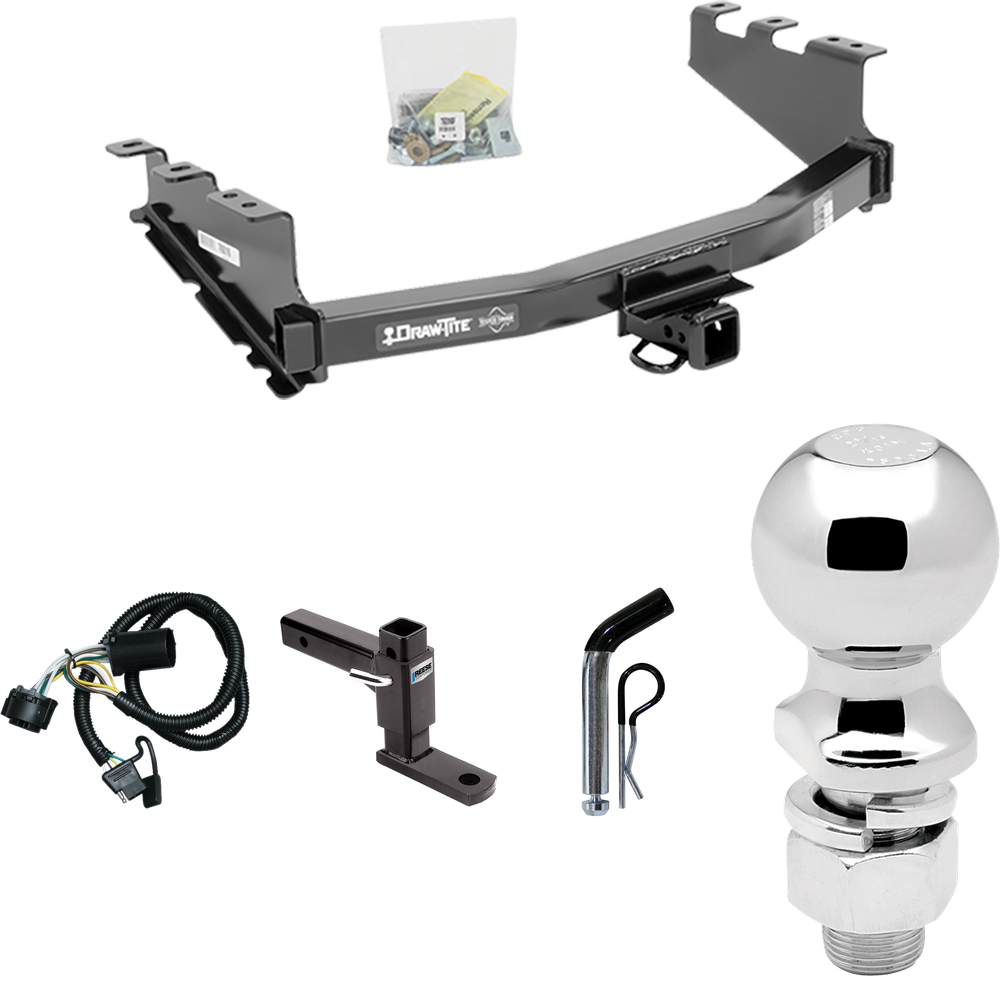 Fits 2014-2018 GMC Sierra 1500 Trailer Hitch Tow PKG w/ 4-Flat Wiring + Adjustable Drop Rise Ball Mount + Pin/Clip + 2-5/16" Ball By Draw-Tite