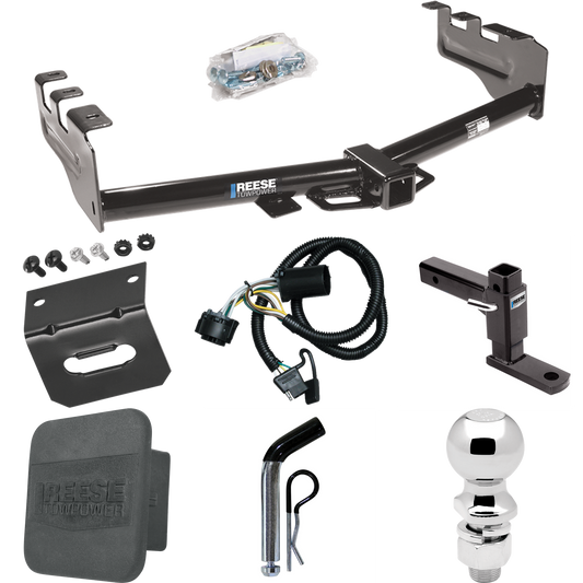 Se adapta al paquete de enganche de remolque Chevrolet Silverado 1500 2007-2013 con 4 cables planos + soporte de bola ajustable + pasador/clip + bola de 2-5/16" + soporte de cableado + cubierta de enganche de Reese Towpower