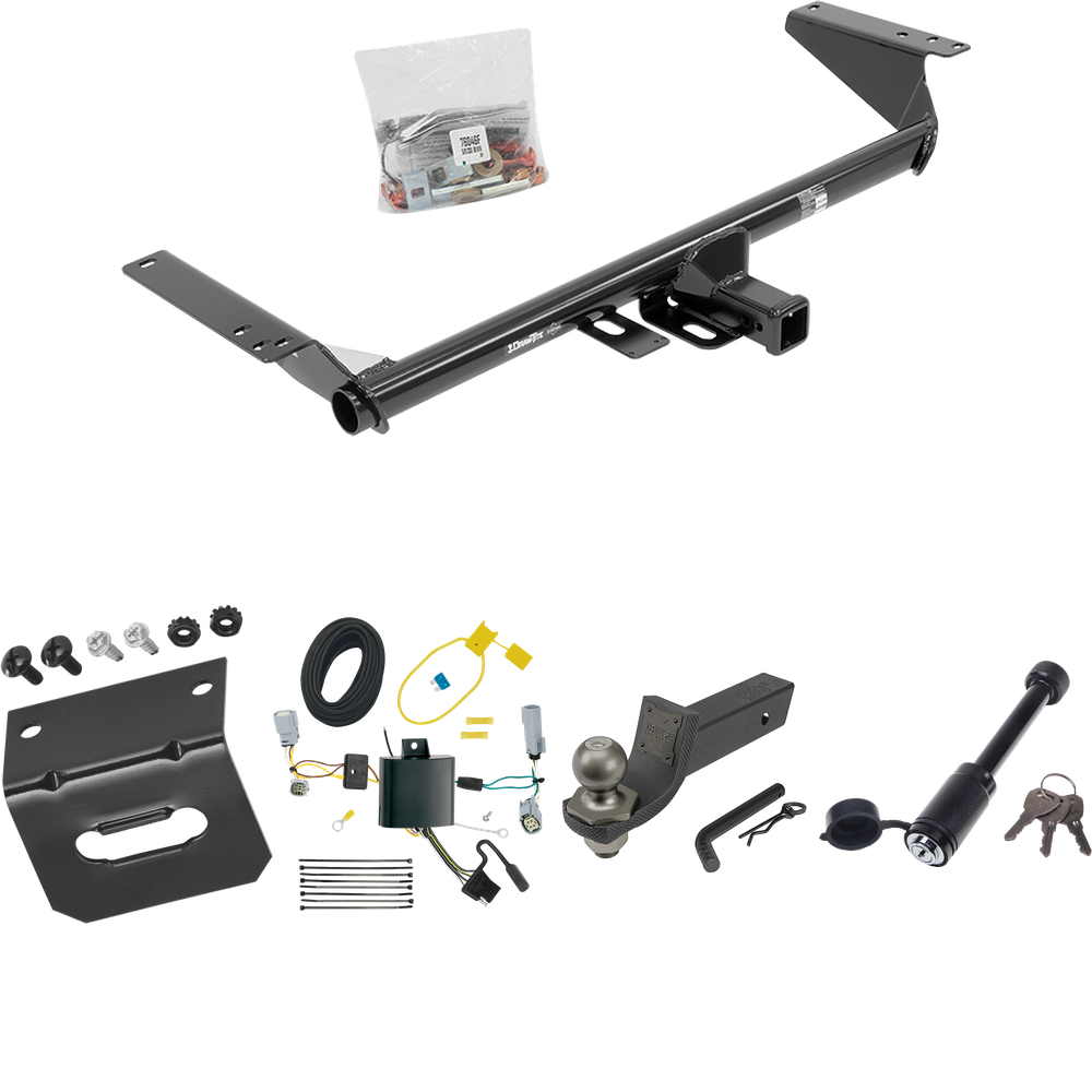 Fits 2022-2023 Chrysler Grand Caravan Trailer Hitch Tow PKG w/ 4-Flat Wiring + Interlock Tactical Starter Kit w/ 2" Drop & 2" Ball + Tactical Dogbone Lock + Wiring Bracket (For (Canada Only) Models) By Draw-Tite