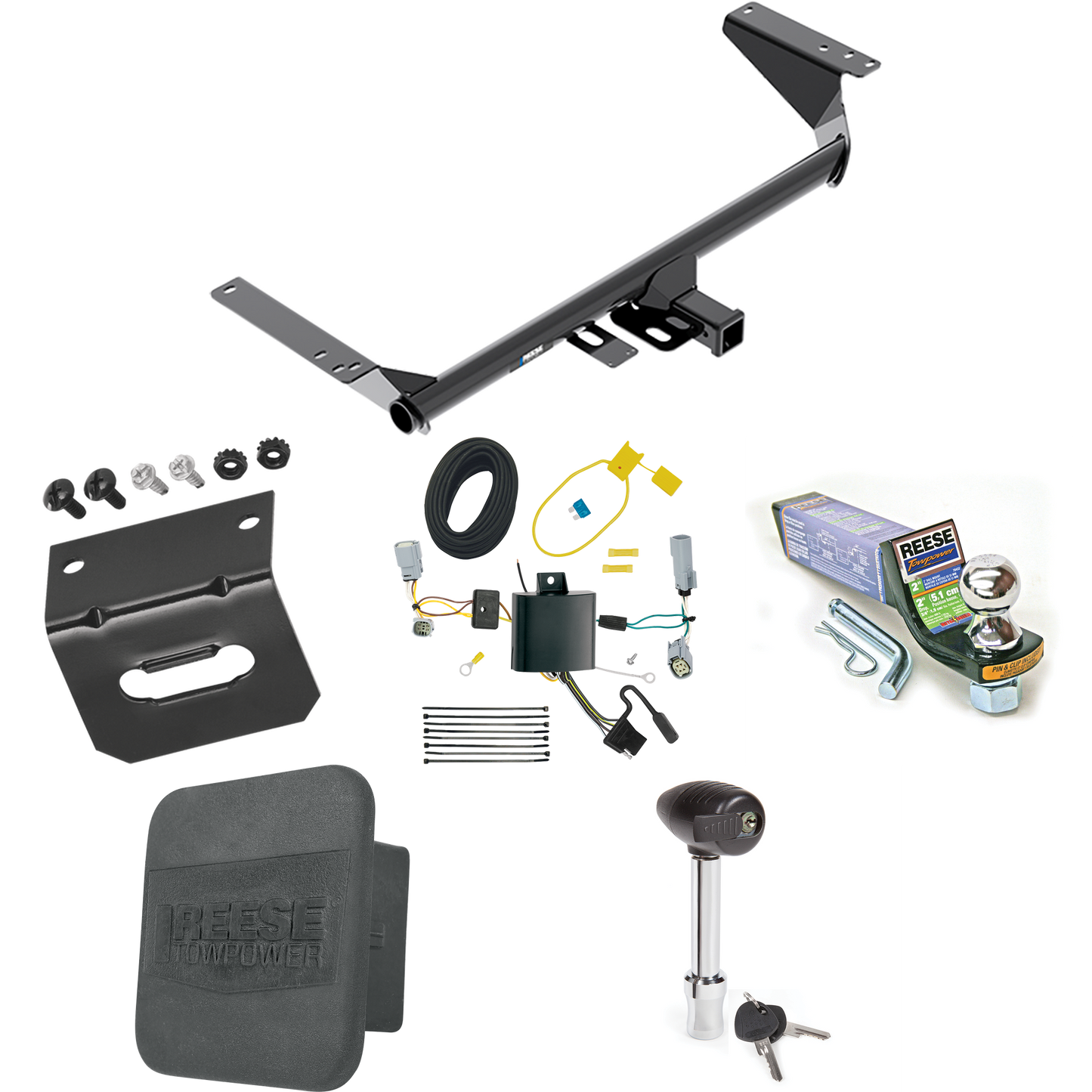 Fits 2017-2020 Chrysler Pacifica Trailer Hitch Tow PKG w/ 4-Flat Wiring + Starter Kit Ball Mount w/ 2" Drop & 1-7/8" Ball + Wiring Bracket + Hitch Lock + Hitch Cover (For LX Models) By Reese Towpower