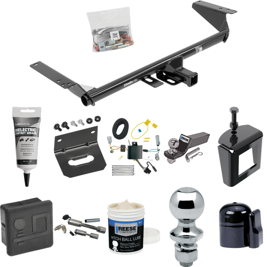 Fits 2017-2020 Chrysler Pacifica Trailer Hitch Tow PKG w/ 4-Flat Wiring + Starter Kit Ball Mount w/ 2" Drop & 2" Ball + 1-7/8" Ball + Wiring Bracket + Dual Hitch & Coupler Locks + Hitch Cover + Wiring Tester + Ball Lube +Electric Grease + Ball Wrench