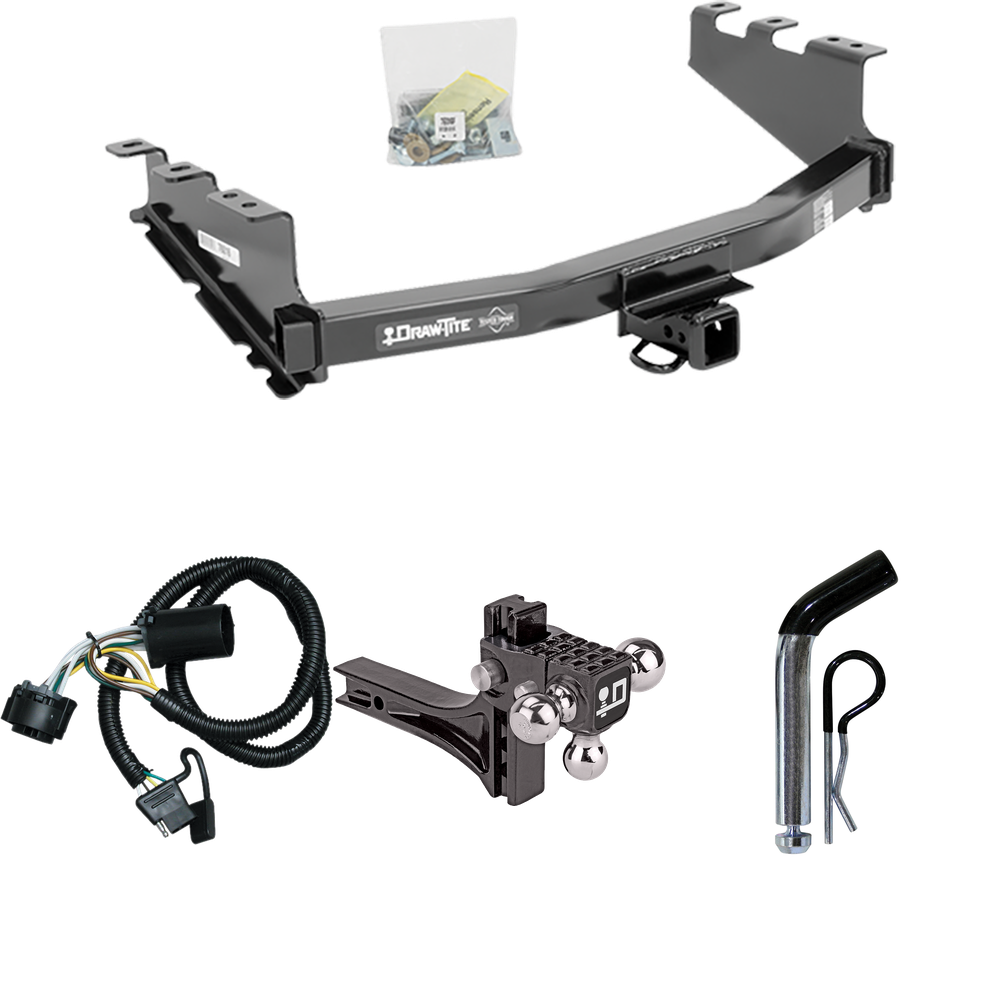 Fits 2019-2019 Chevrolet Silverado 1500 LD (Old Body) Trailer Hitch Tow PKG w/ 4-Flat Wiring + Adjustable Drop Rise Triple Ball Ball Mount 1-7/8" & 2" & 2-5/16" Trailer Balls + Pin/Clip By Draw-Tite