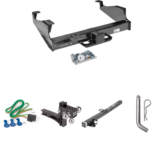 Fits 1999-2023 Ford F-450 Super Duty Trailer Hitch Tow PKG w/ 4-Flat Wiring Harness + 2-1/2" to 2" Adapter 24" Length + Adjustable Drop Rise Triple Ball Ball Mount 1-7/8" & 2" & 2-5/16" Trailer Balls + Pin/Clip (For Cab & Chassis, w/34" Wide Frames M