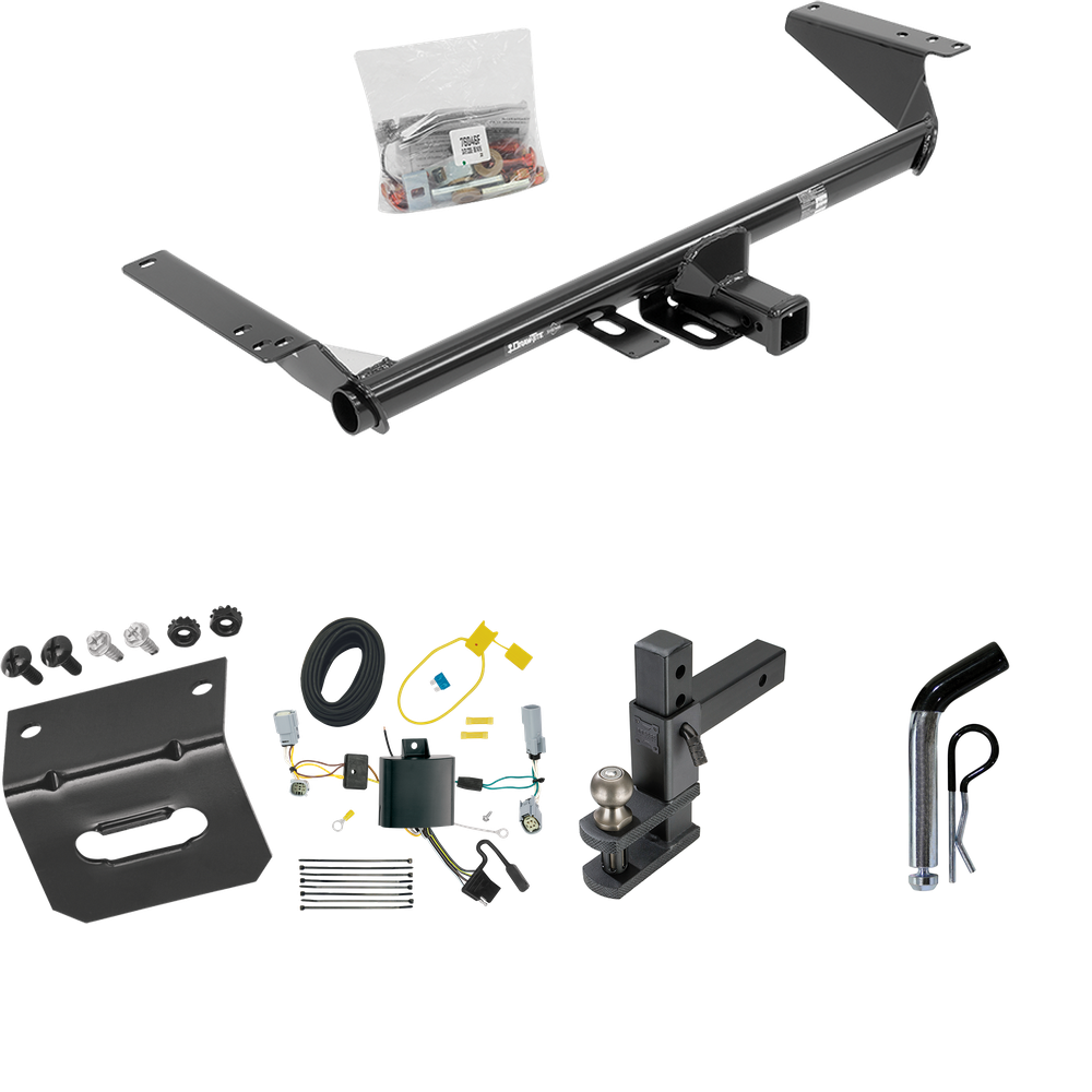 Fits 2022-2023 Chrysler Grand Caravan Trailer Hitch Tow PKG w/ 4-Flat Wiring Harness + Adjustable Drop Rise Clevis Hitch Ball Mount w/ 2" Ball + Pin/Clip + Wiring Bracket (For (Canada Only) Models) By Draw-Tite